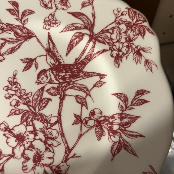RARE Bird Toile Plate Red Elisabeth Trostli Andrea Sadek SQUARE Salad Serving - Picture 5 of 5